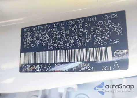 2009 Toyota Yaris from USA, damaged, VIN JTDKT903595241390